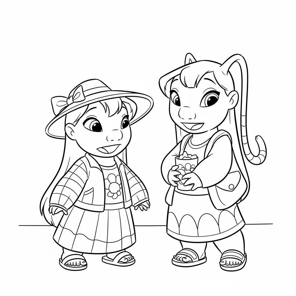 Desenho de Lilo e Angel e seu Estilo de Moda para Colorir