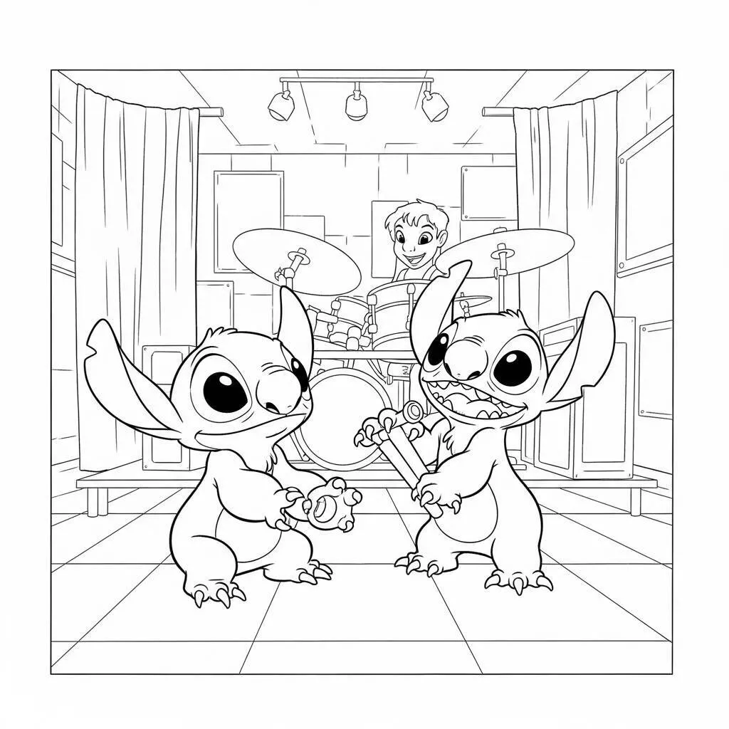 Desenho de Lilo e Stitch em um Show de Música para Colorir
