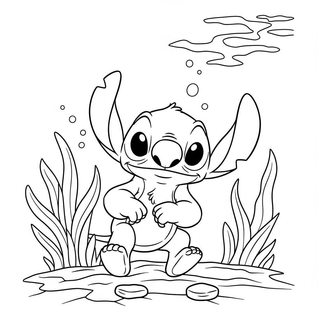 Desenho de Lilo e Stitch no Fundo do Mar para Colorir