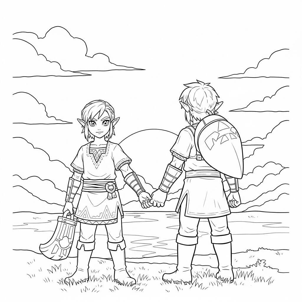 Coloriage Link et Zelda ensemble