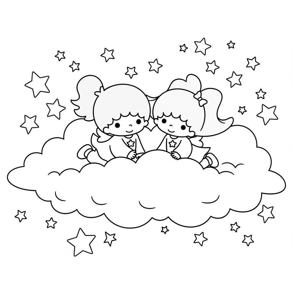 Desenho de Little Twin Stars para Colorir