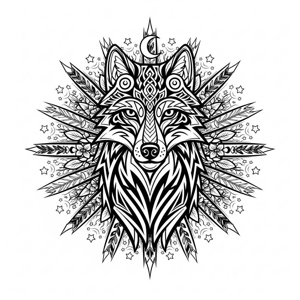 Desenho de Lobo Mandala para Colorir