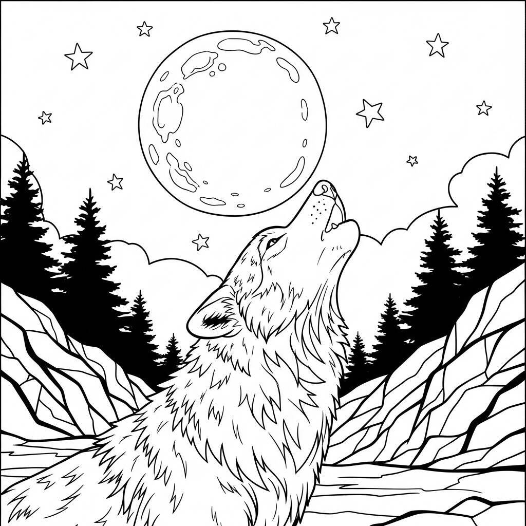 Desenho de Lobo Uivando para Colorir