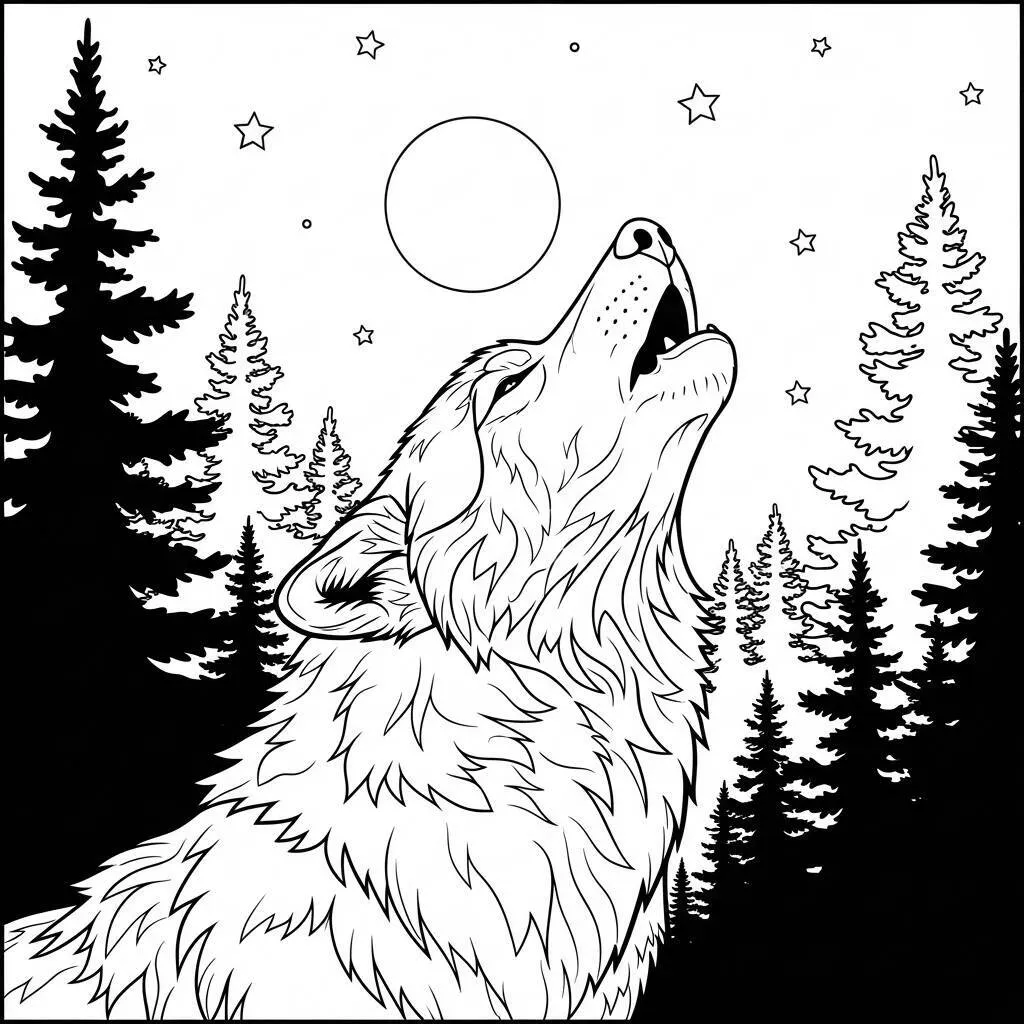 Desenho de Lobo Uivando para Colorir