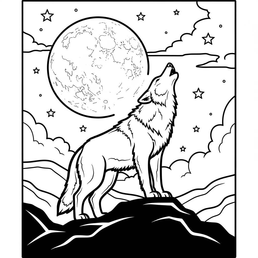 Desenho de Lobo Uivando para Colorir