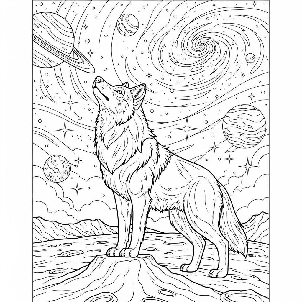 Desenho de Lobo do Espaço para Colorir