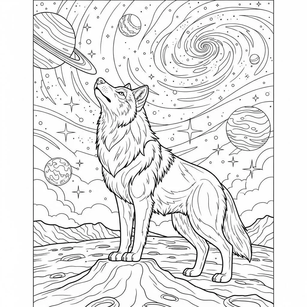 Desenho de Lobo do Espaço para Colorir