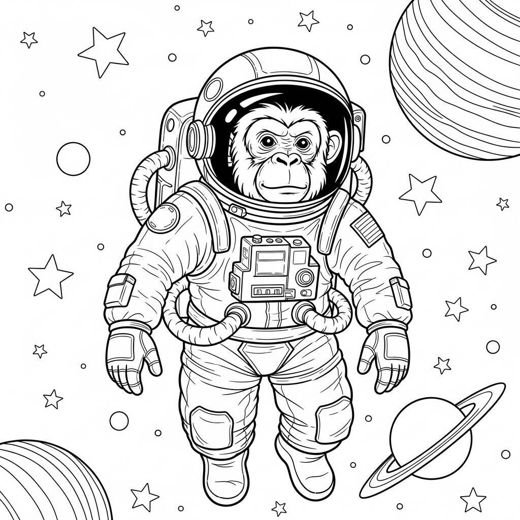 Desenho de Macaco Astronauta para Colorir