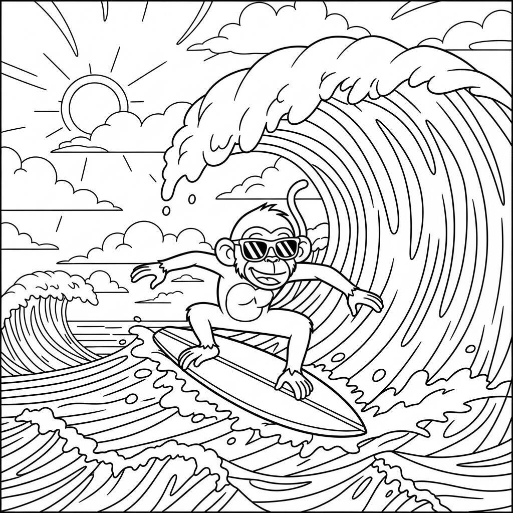Desenho de Macaco Surfista para Colorir