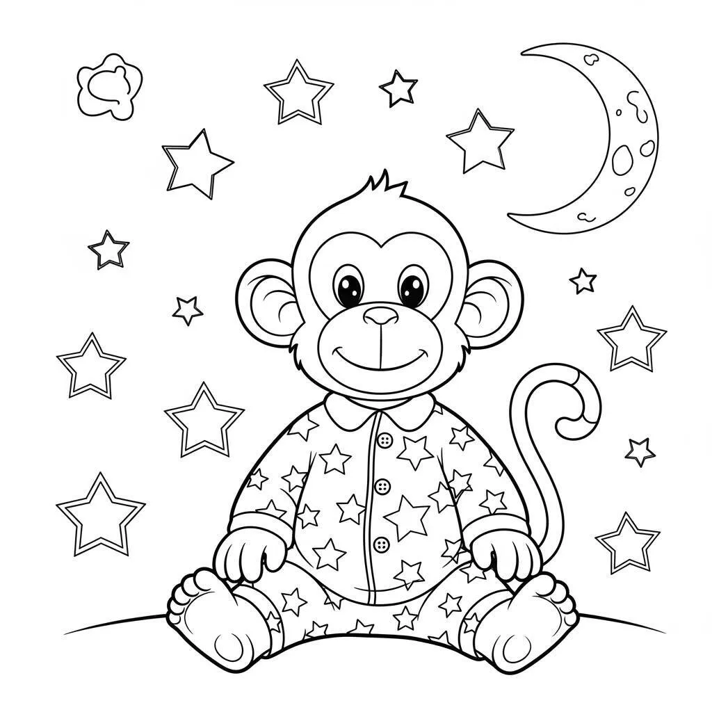 Desenho de Macaco de Pijama para Colorir