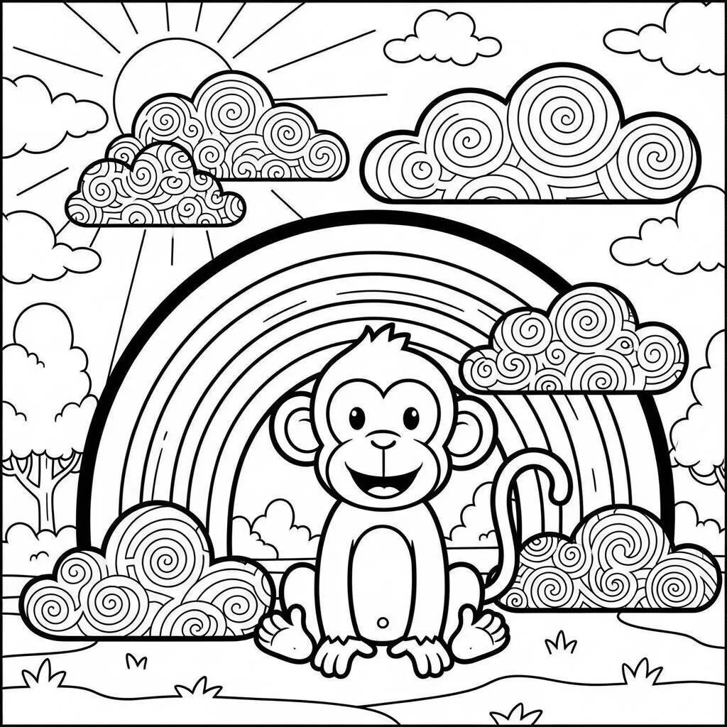 Desenho de Macaco e Arco-íris para Colorir