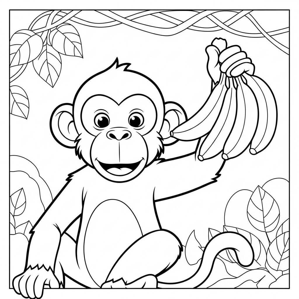 Desenho de Macaco e Bananas para Colorir