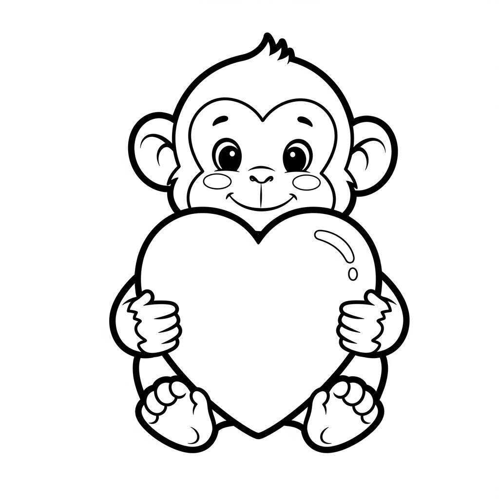 Desenho de Macaco e Coração para Colorir