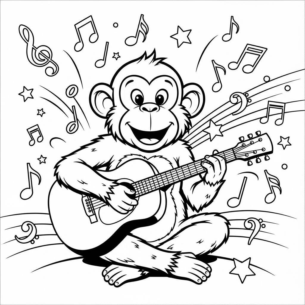 Desenho de Macaco e Música para Colorir