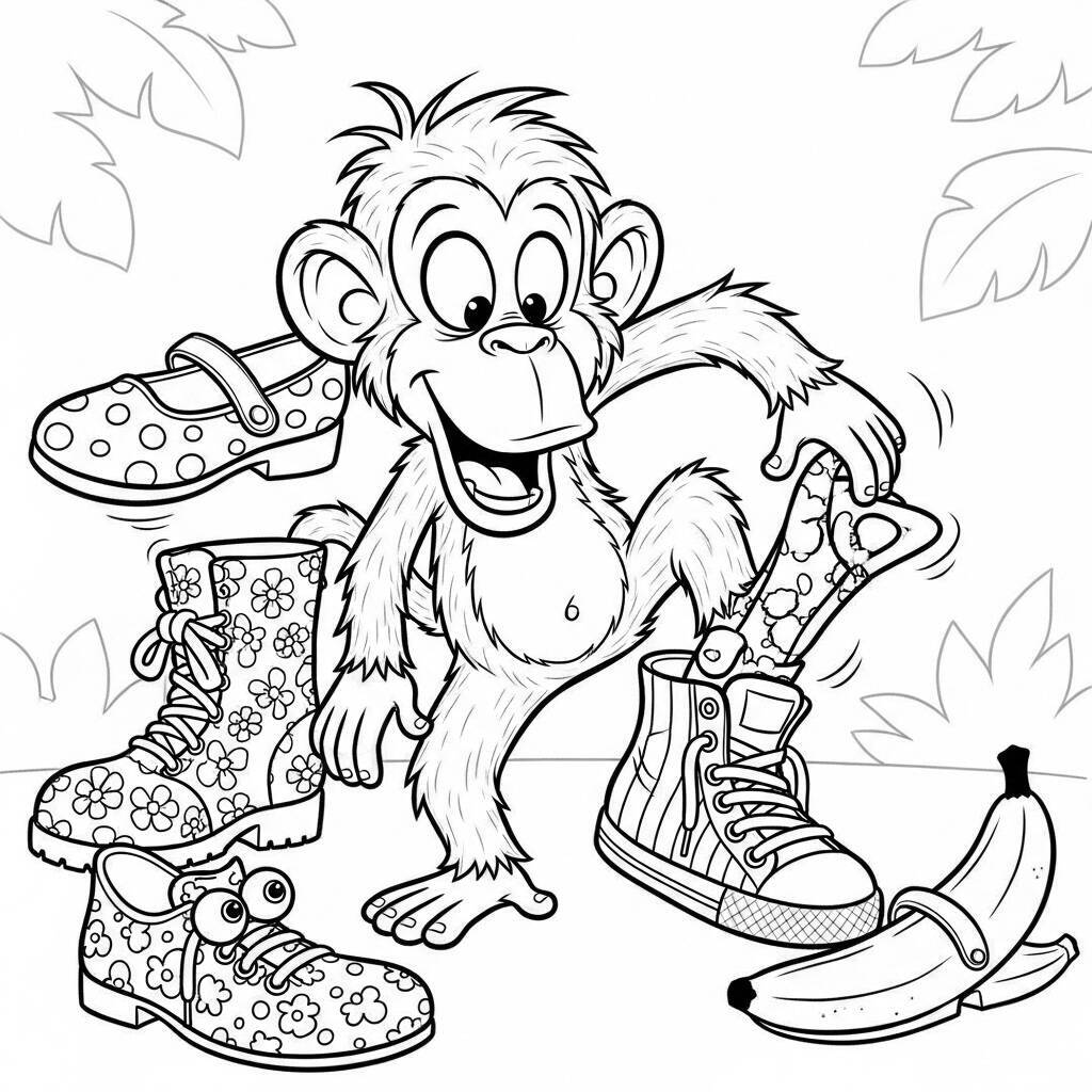 Desenho de Macaco e Sapatos para Colorir