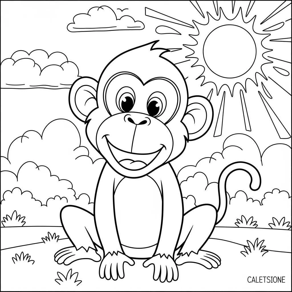 Desenho de Macaco e o Sol para Colorir