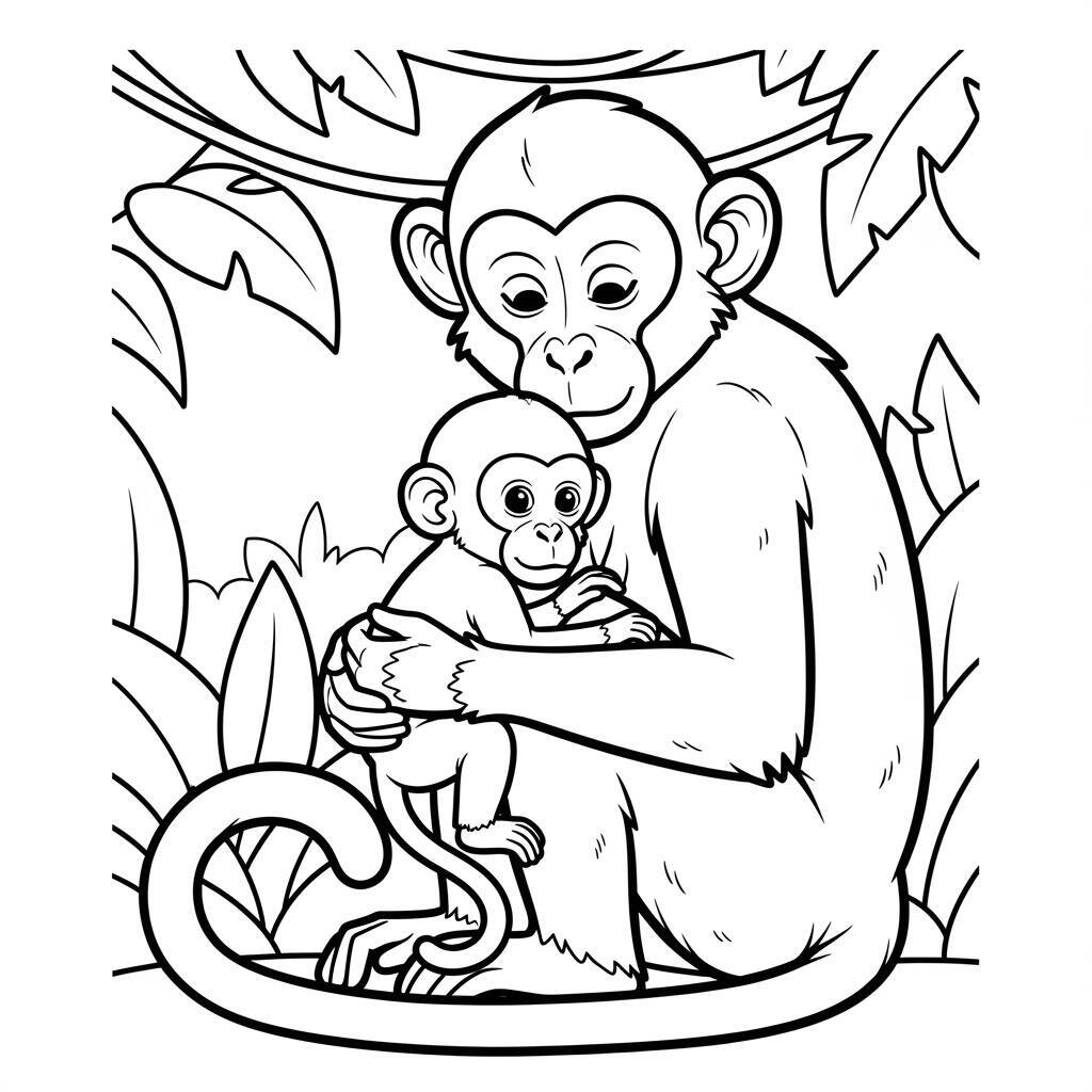 Desenho de Macaco e seu Bebê para Colorir