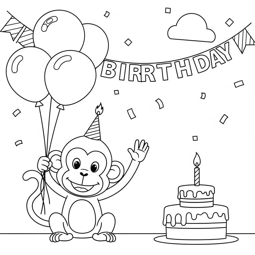 Desenho de Macaco em uma Festa de Aniversário para Colorir
