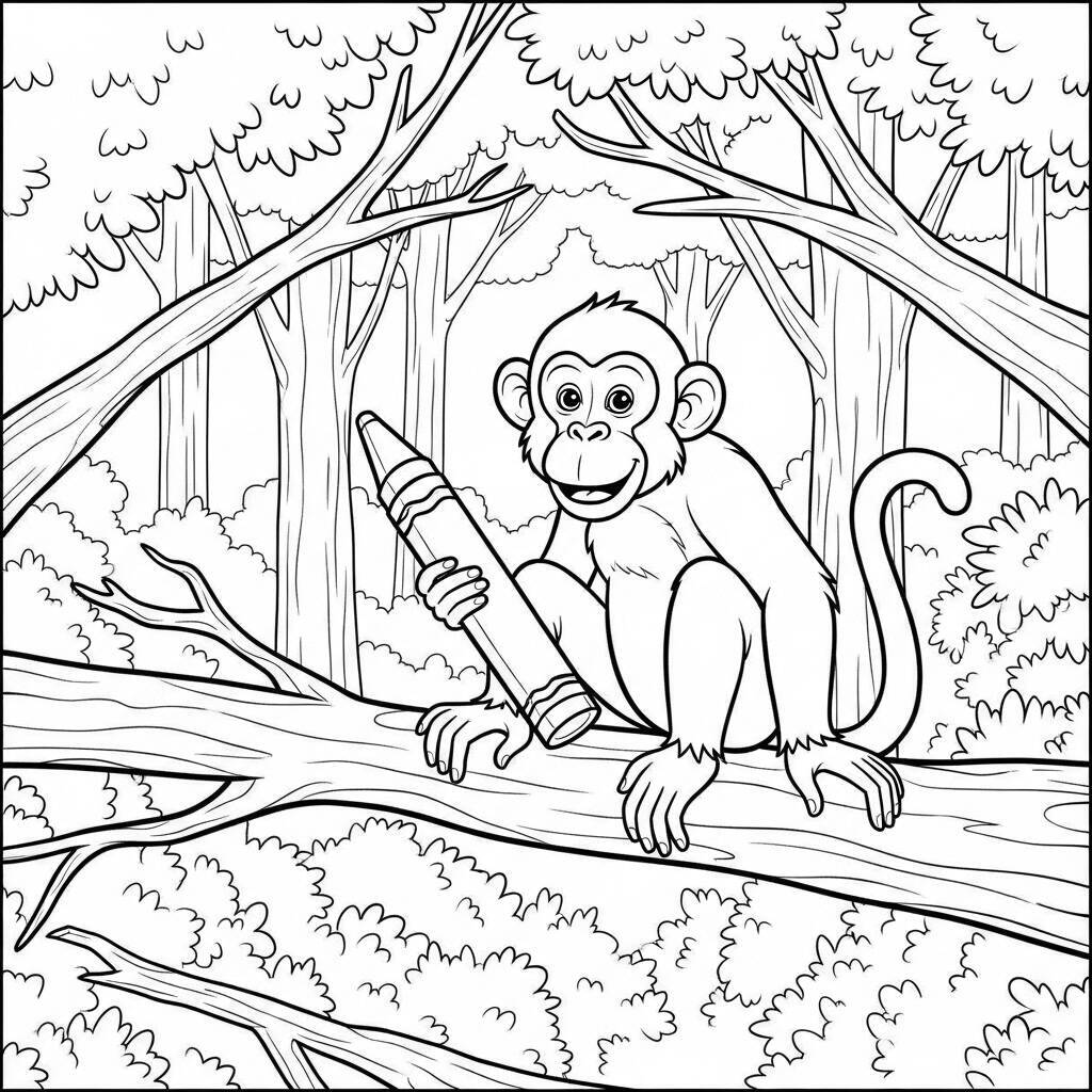 Desenho de Macaco na Floresta para Colorir
