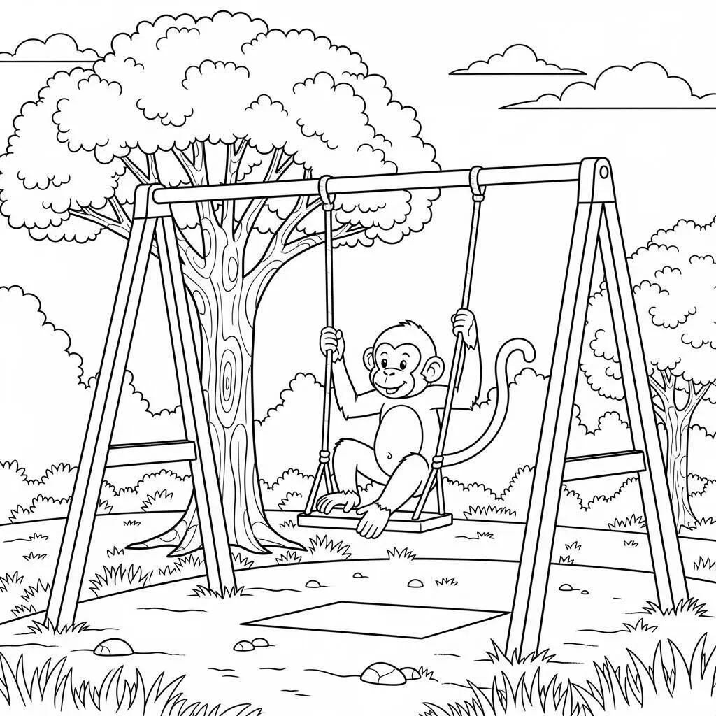 Desenho de Macaco no Balanco para Colorir