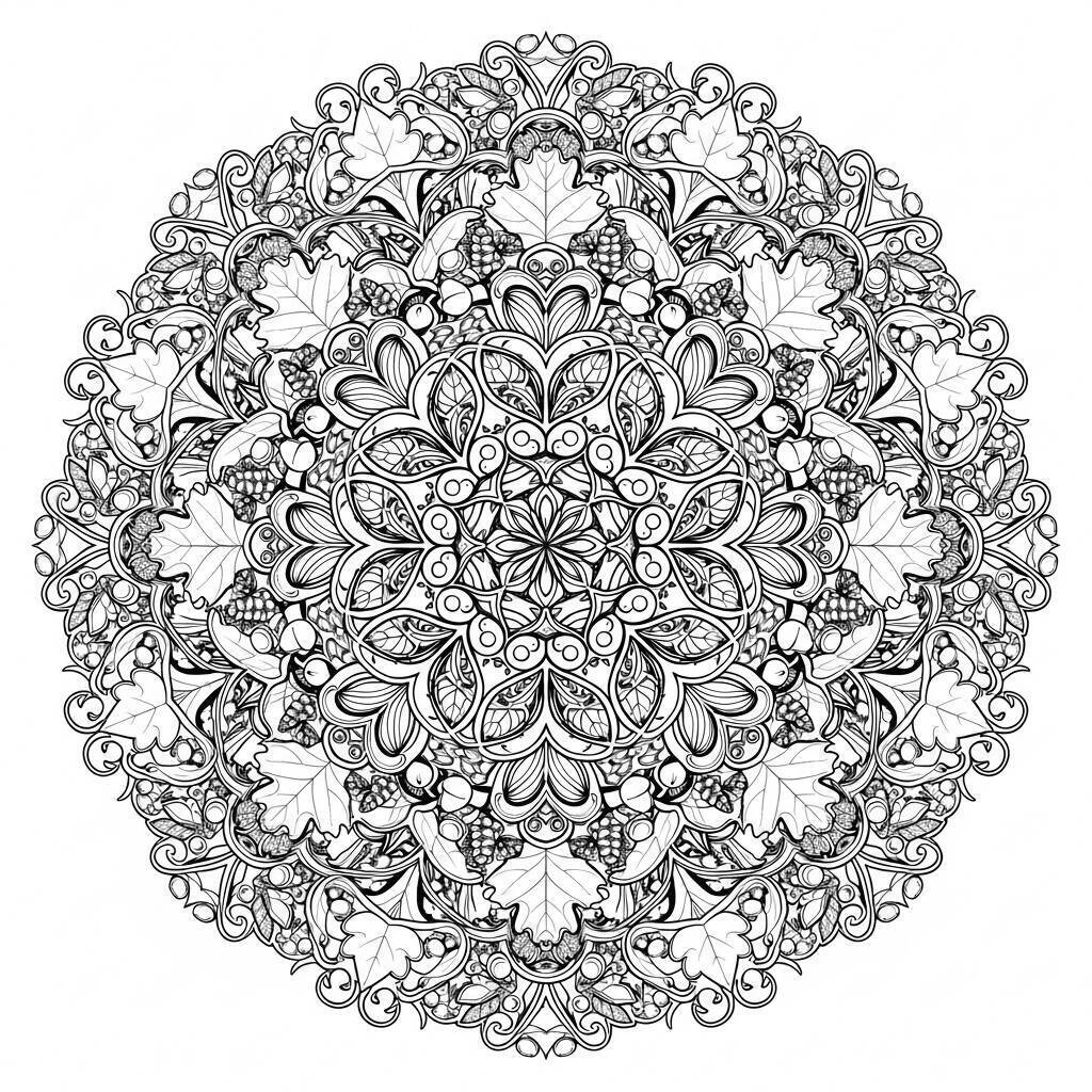 Desenho de Mandala de Folhas de Outono para Colorir