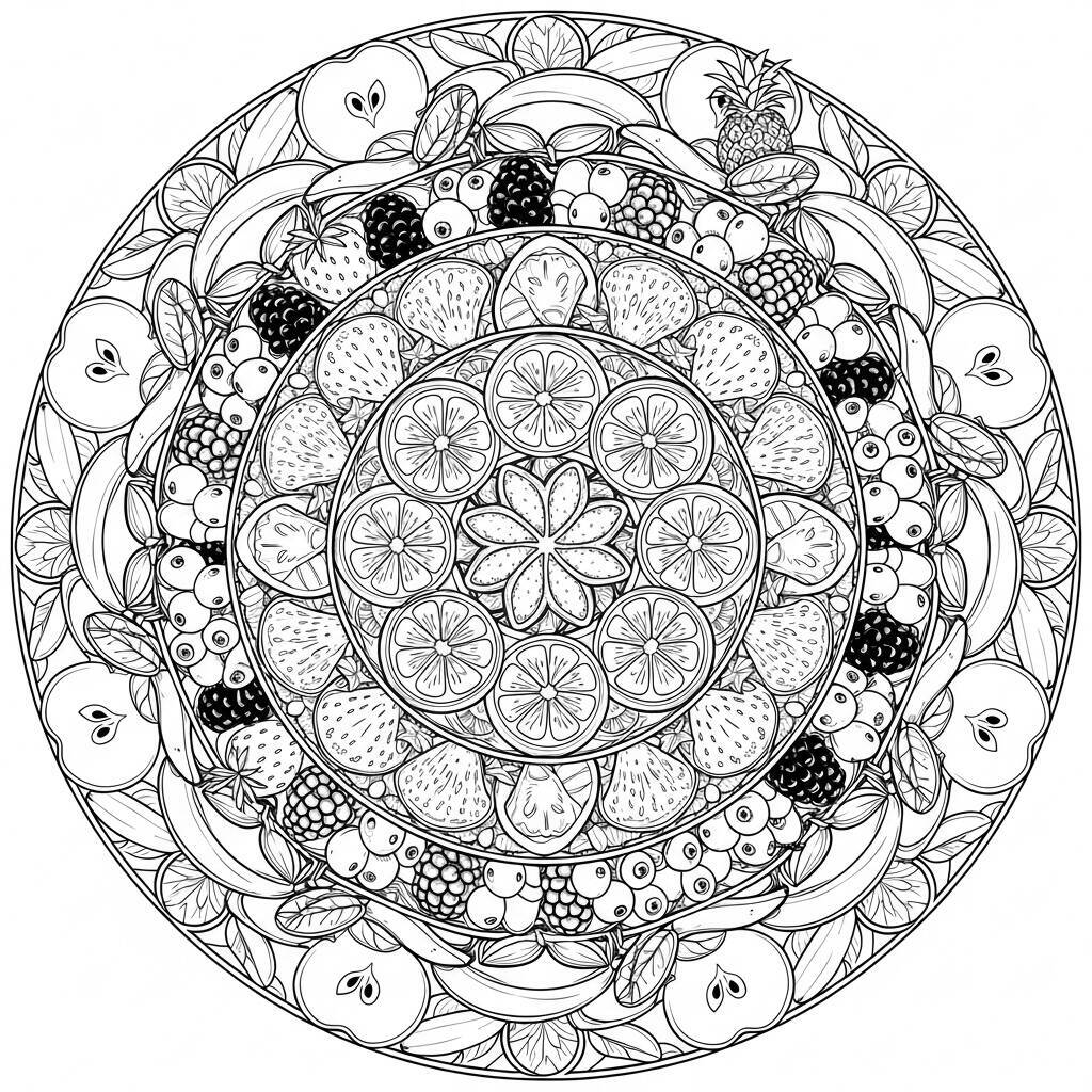 Obst-Mandala-Malseite