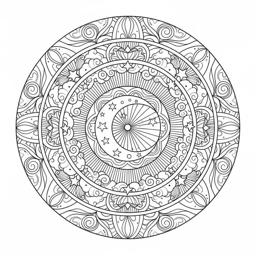Desenho de Mandala de Luar para Colorir