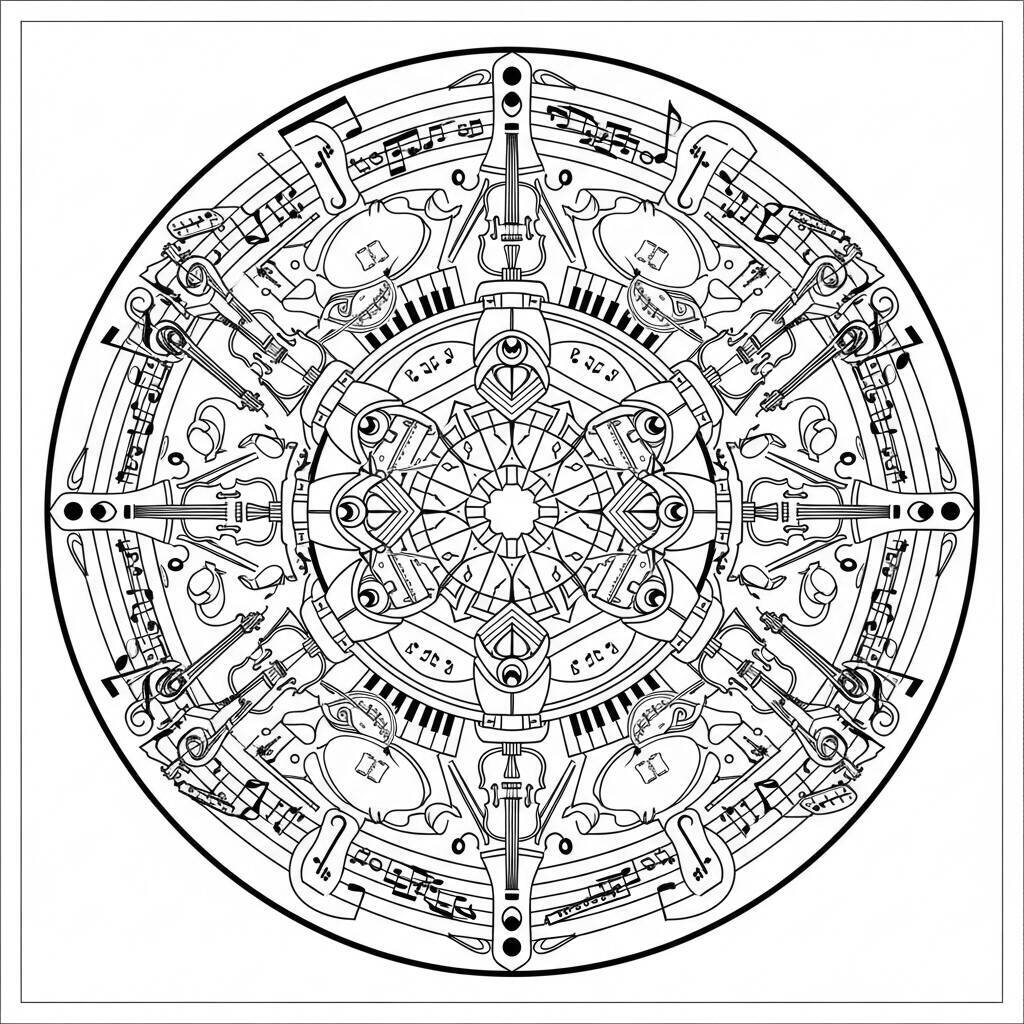 Malvorlage Musik-Mandala