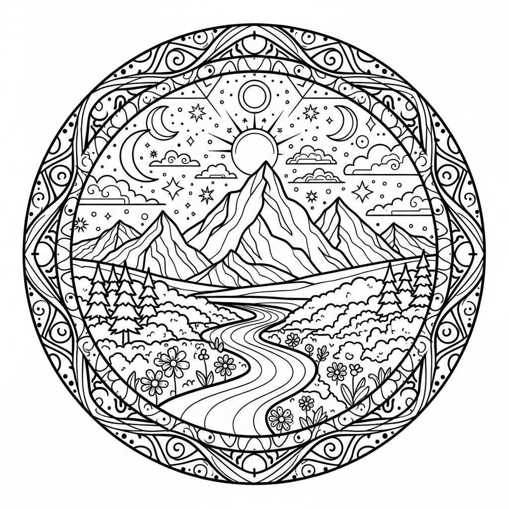 Ausmalbilder Landschaftsmandala