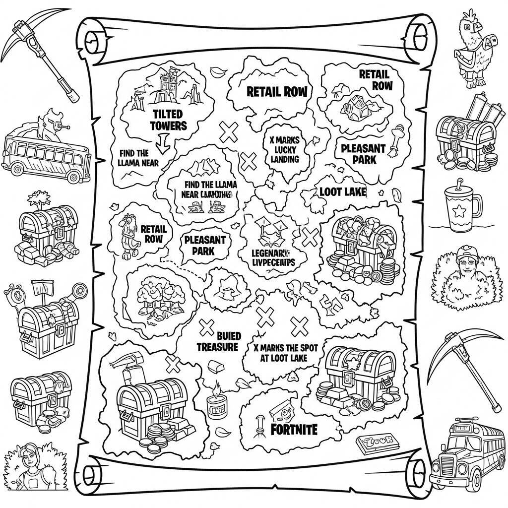 Desenho de Mapa do Tesouro Fortnite para Colorir