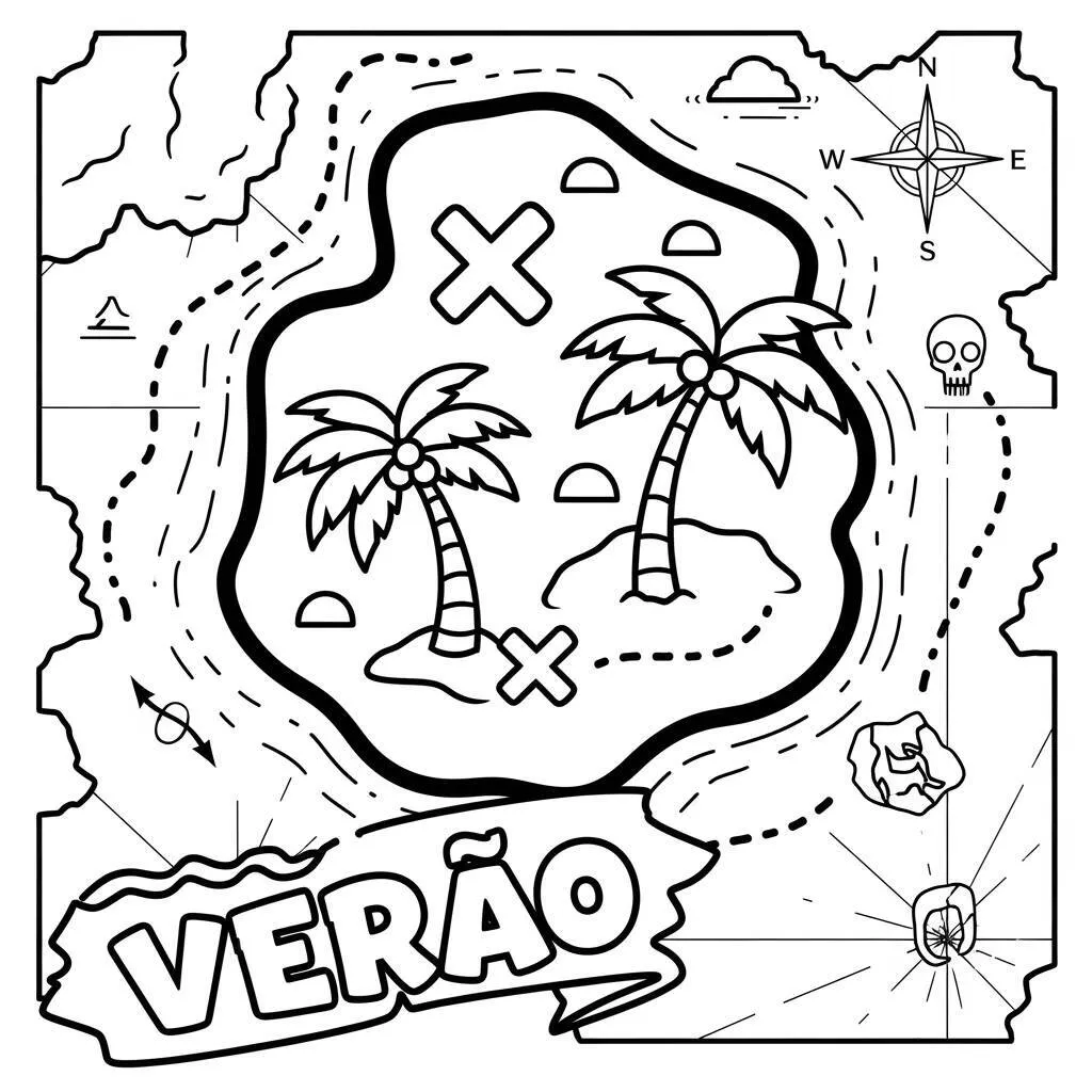Desenho de Mapa do Tesouro para Colorir