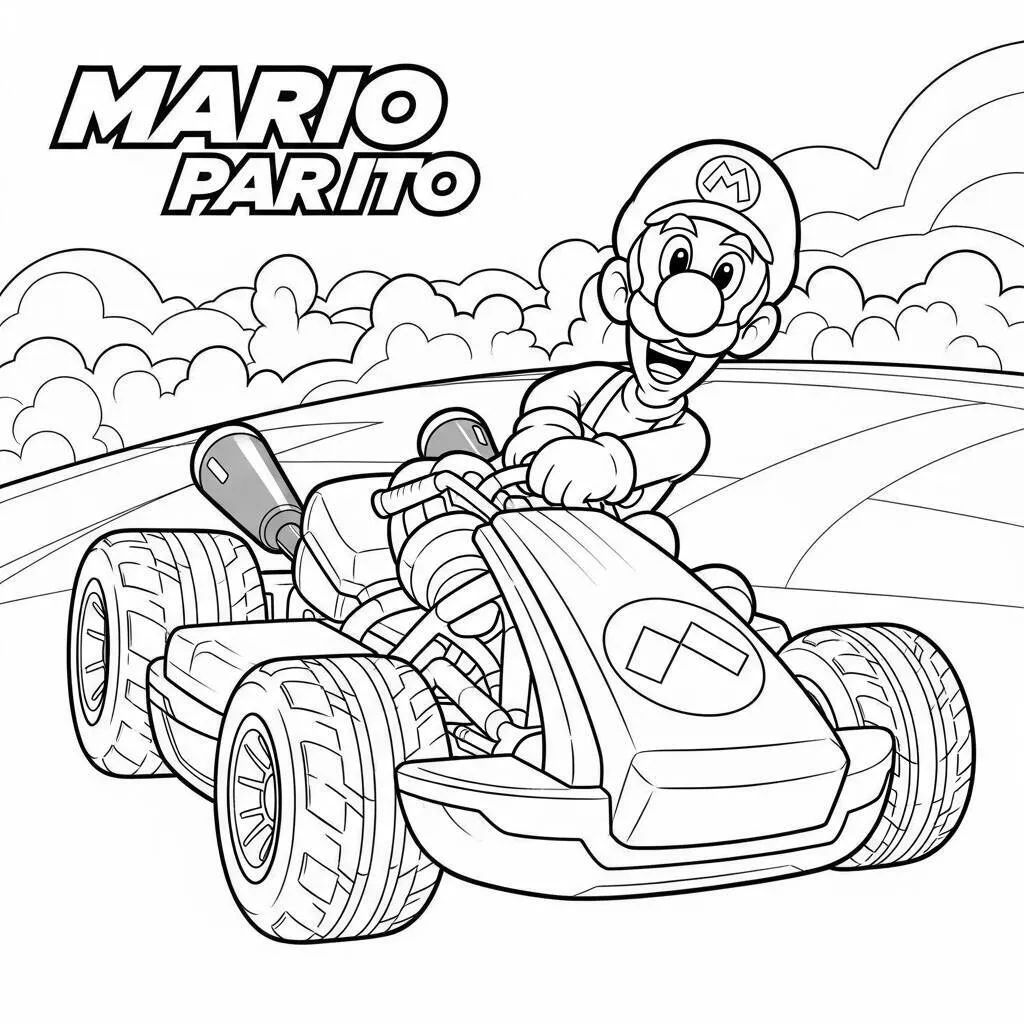 Desenho de Mario Kart com Mario e Luigi para Colorir