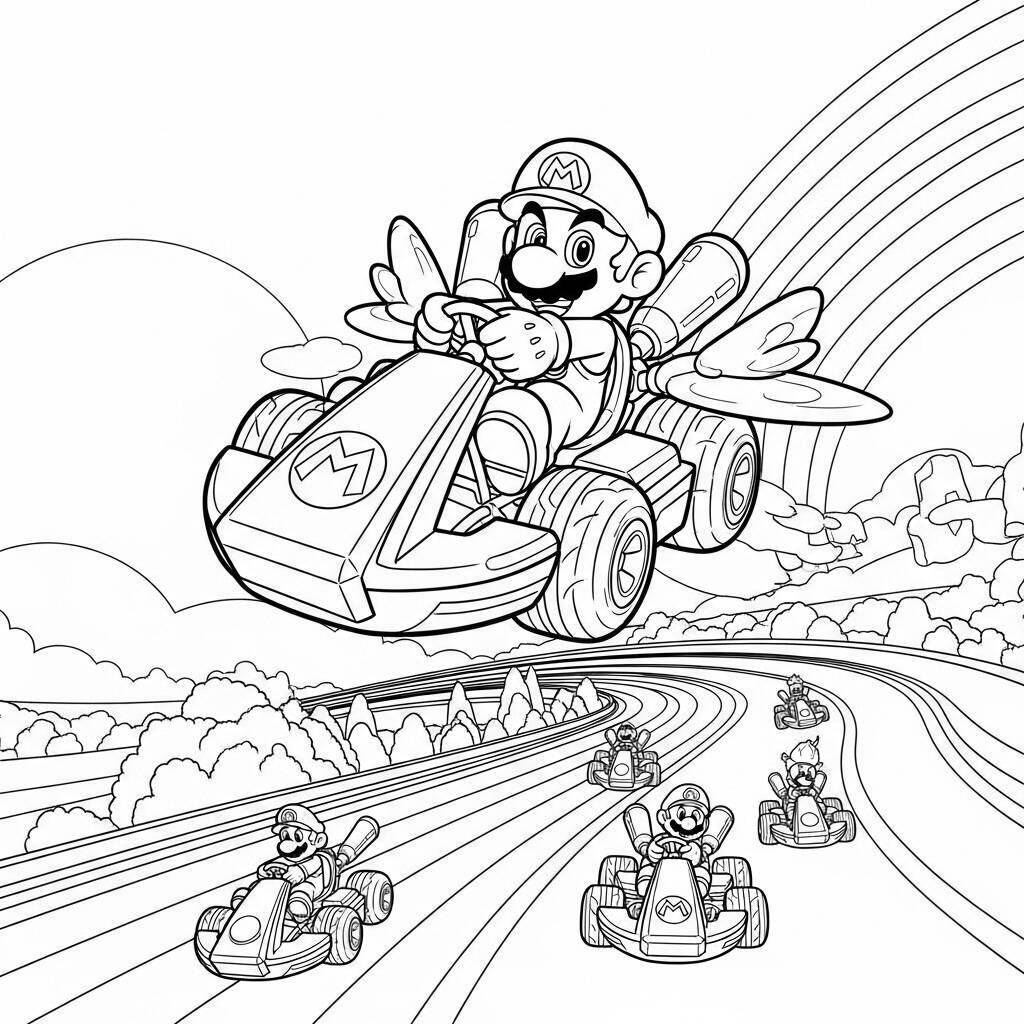 Desenho de Mario Kart com um kart voador para Colorir
