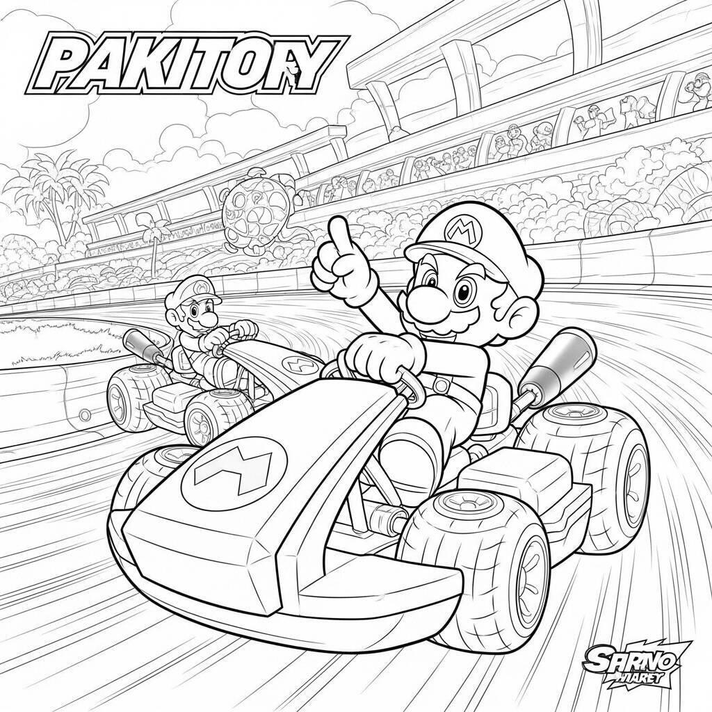 Desenho de Mario Kart com uma corrida emocionante para Colorir