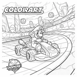 Desenho de Mario Kart com uma pista de gelo para Colorir