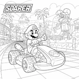Desenho de Mario Kart em uma corrida de verão para Colorir