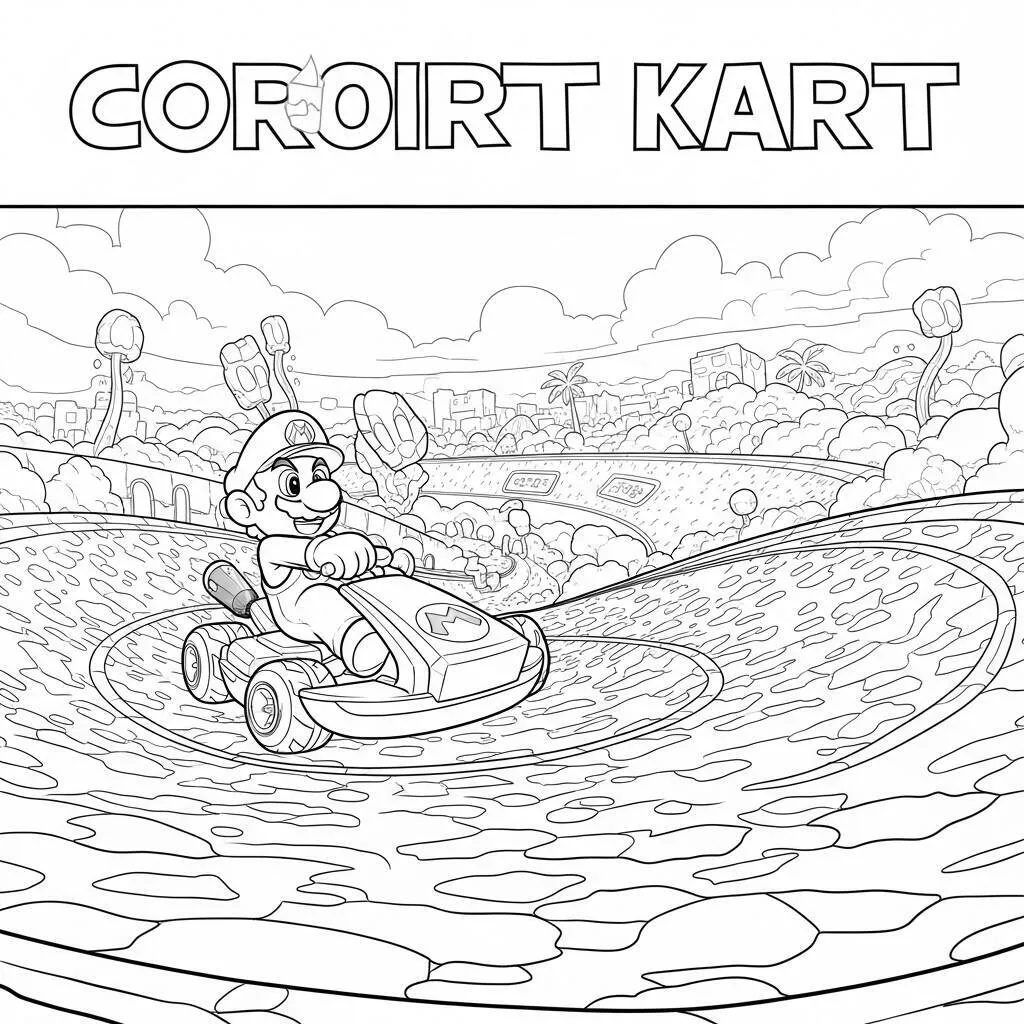 Desenho de Mario Kart em uma pista de lava para Colorir