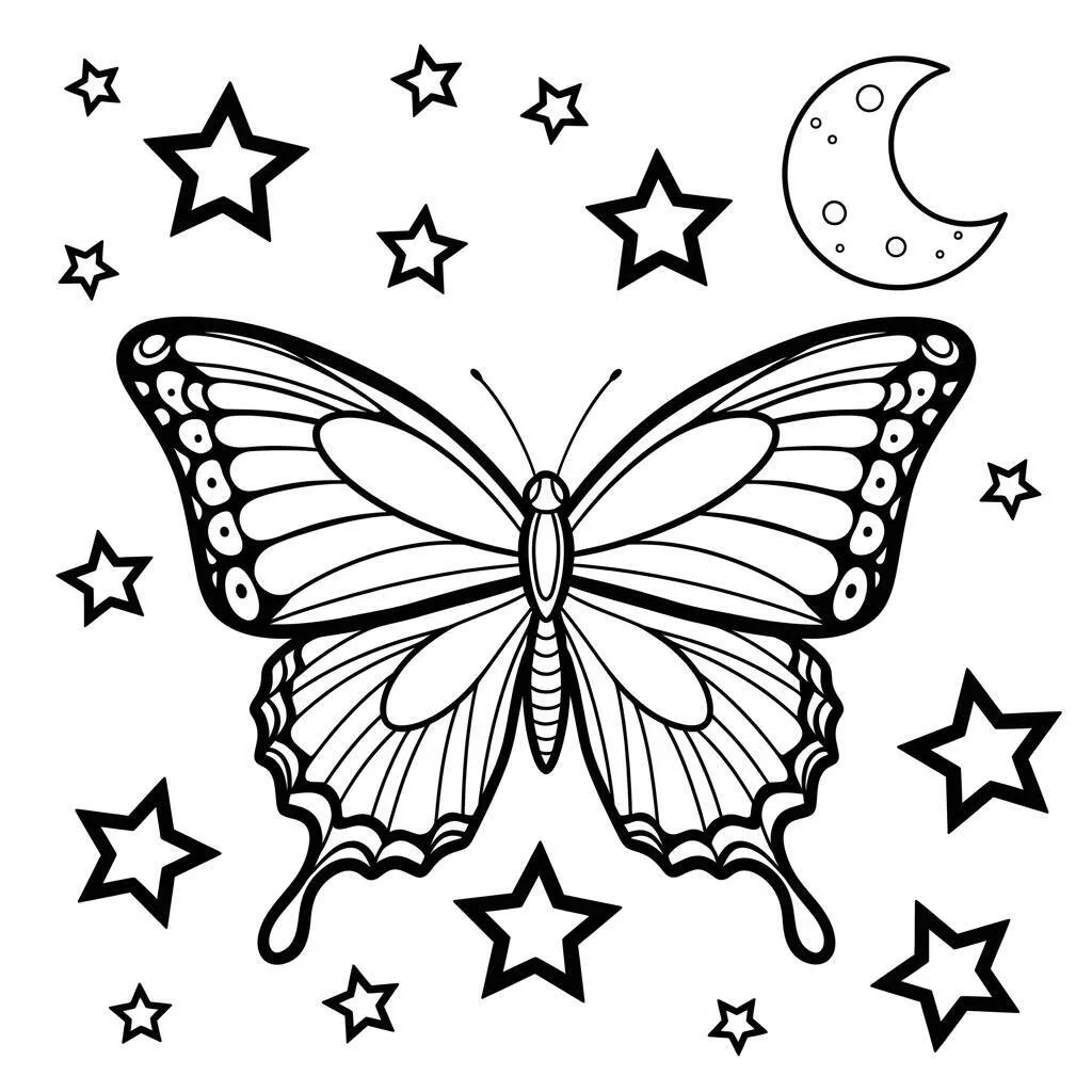Desenho de Mariposa e Estrelas para Colorir