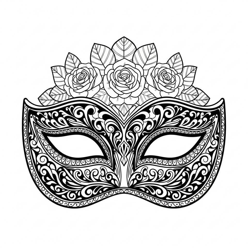 Desenho de Máscara de Carnaval Floral para Colorir