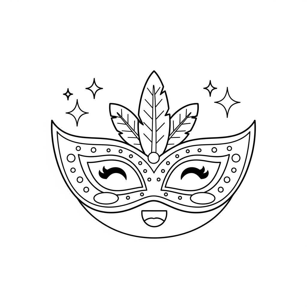 Desenho de Máscara de Carnaval Kawaii para Colorir