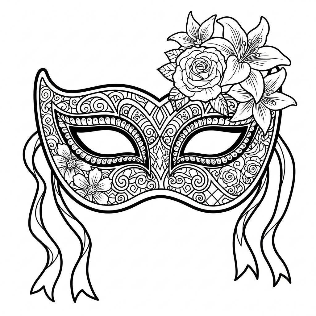 Desenho de Máscara de Carnaval Tradicional para Colorir
