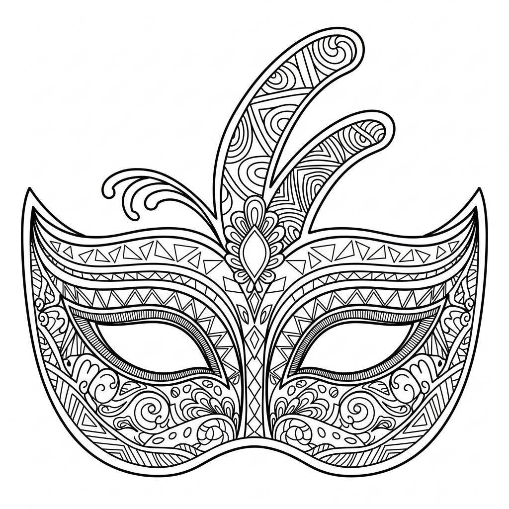 Desenho de Máscara de Carnaval com Cores Vibrantes para Colorir