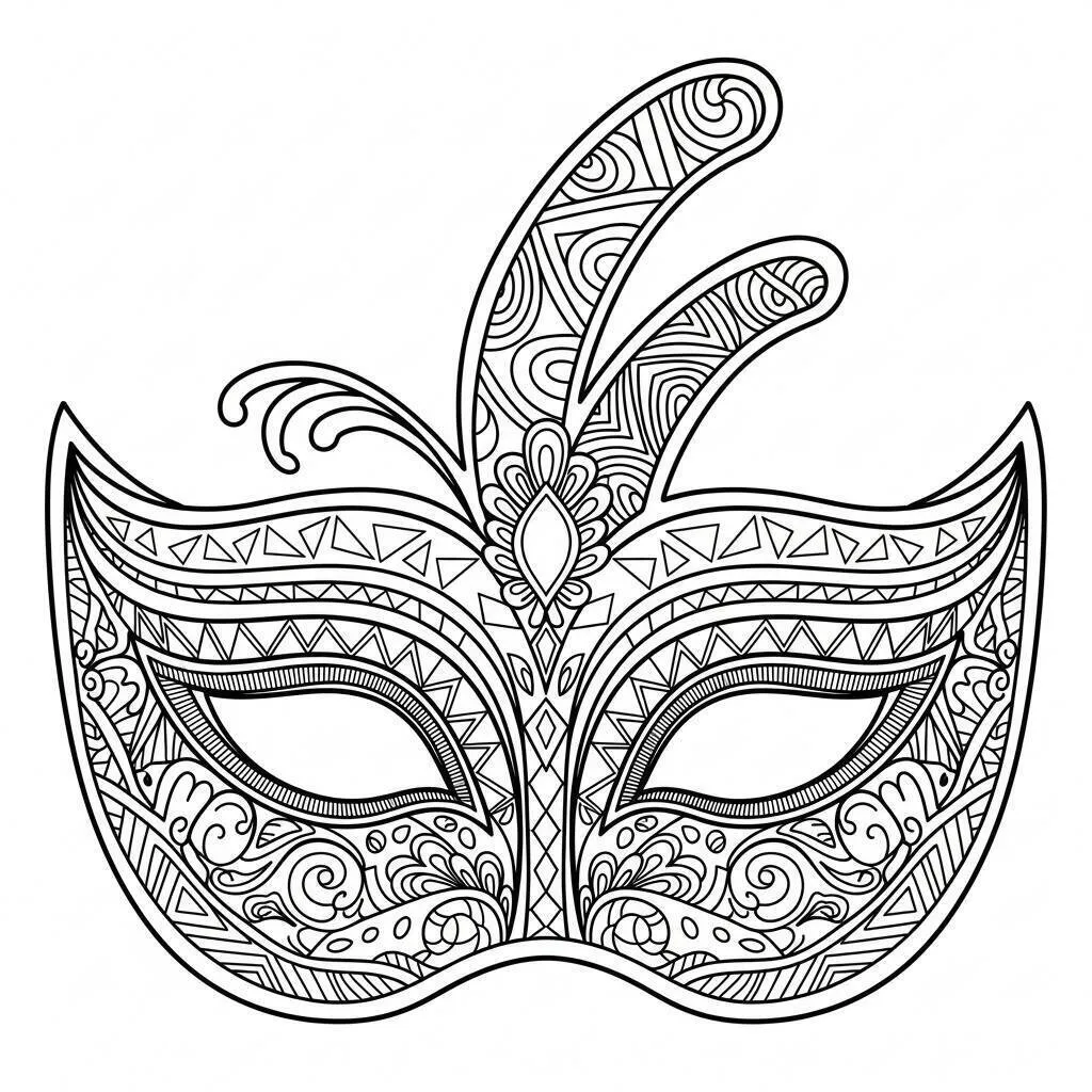 Desenho de Máscara de Carnaval com Cores Vibrantes para Colorir