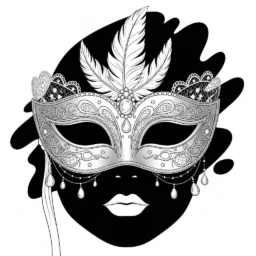 Desenho de Máscara de Carnaval com Detalhes de Prata para Colorir