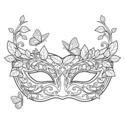 Desenho de Máscara de Carnaval com Elementos da Natureza para Colorir
