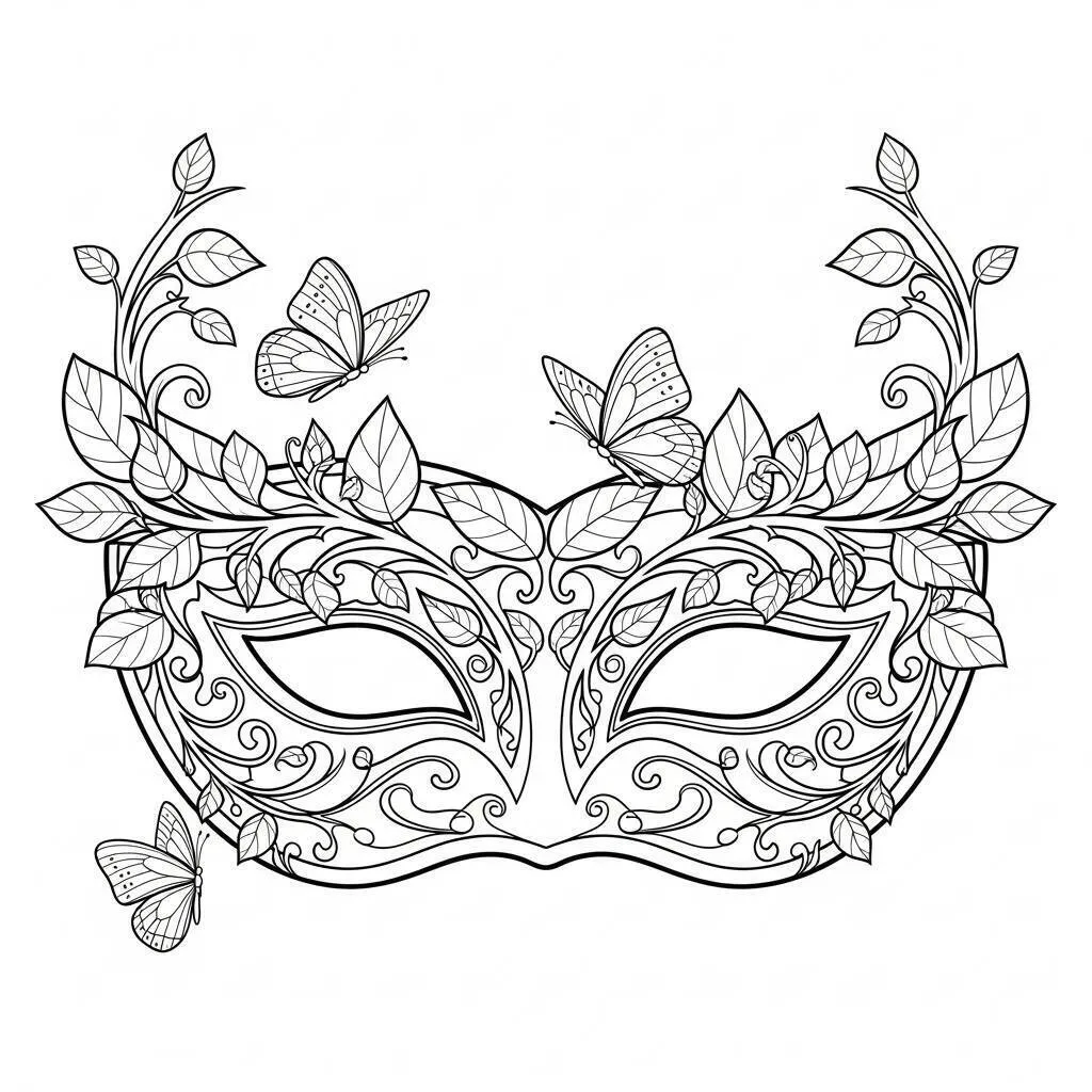 Desenho de Máscara de Carnaval com Elementos da Natureza para Colorir