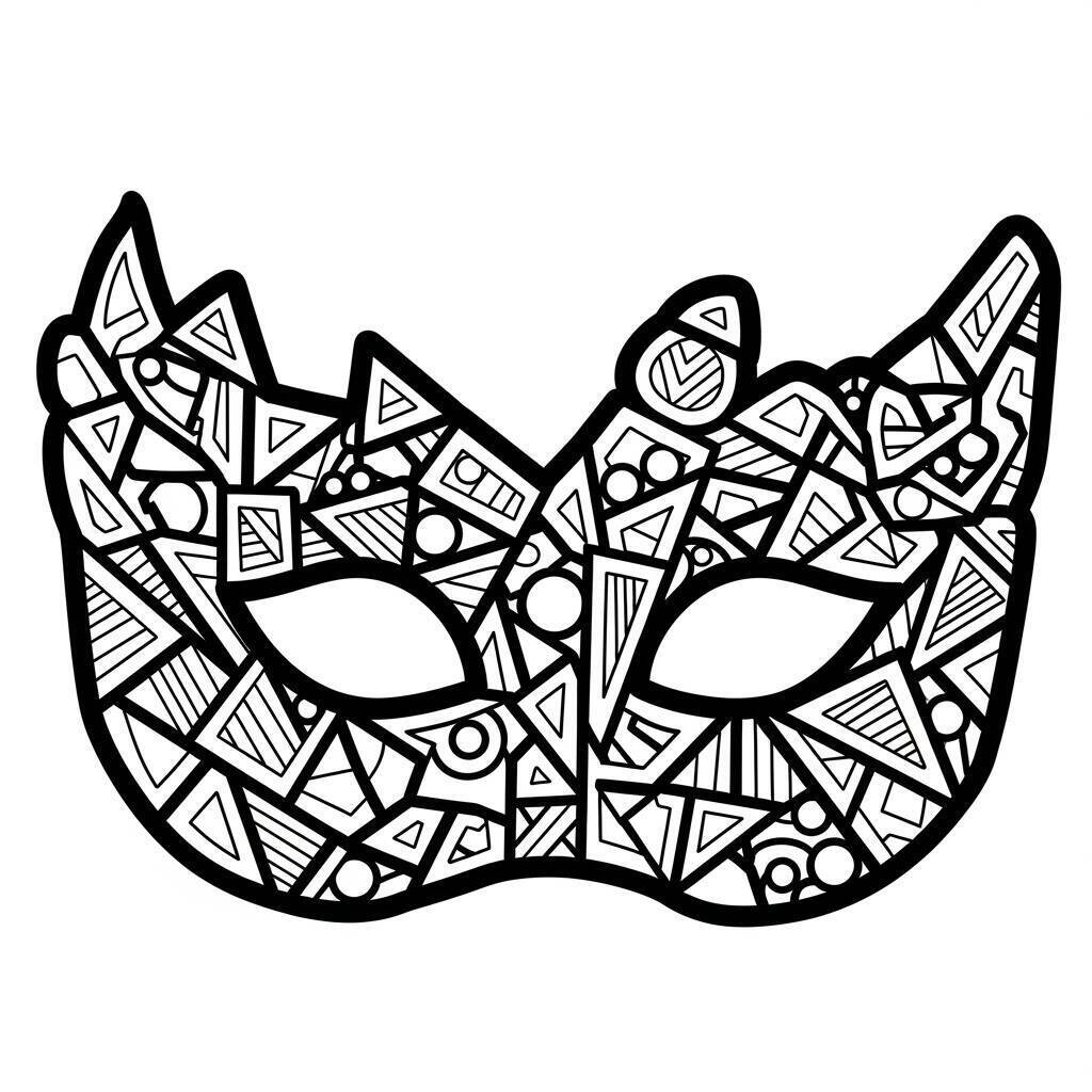 Desenho de Máscara de Carnaval com Padrões Geométricos para Colorir