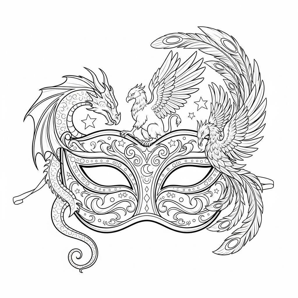 Desenho de Máscara de Carnaval de Fantasia para Colorir