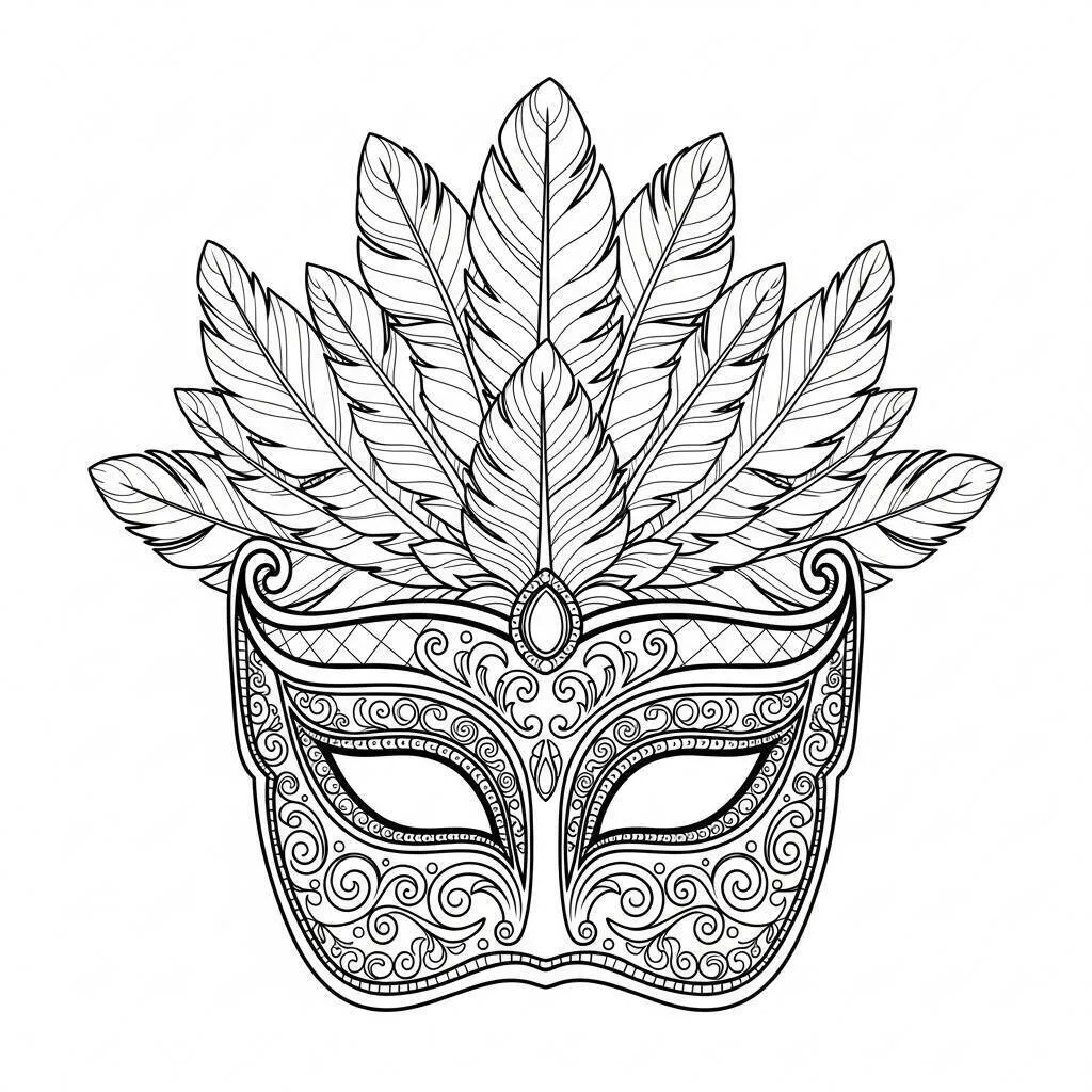 Desenho de Máscara de Carnaval de Venecia para Colorir
