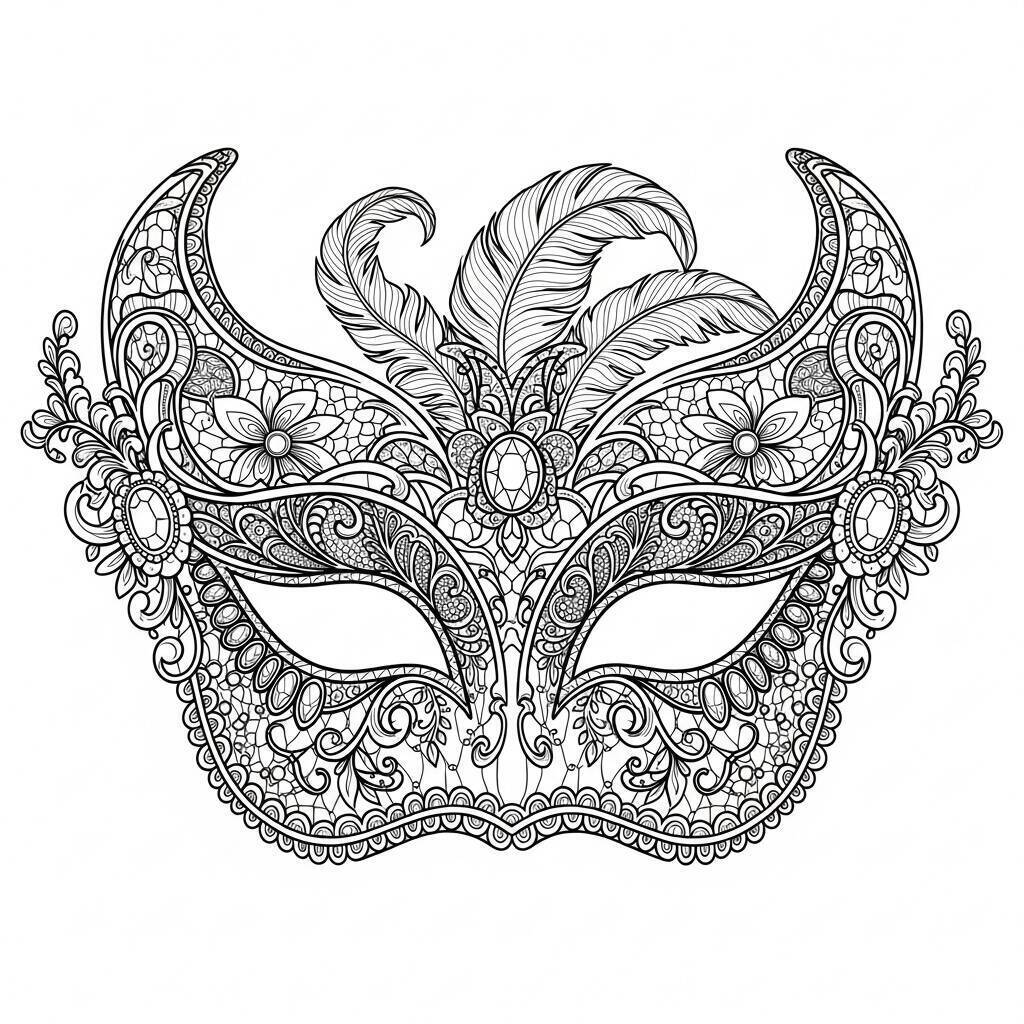 Desenho de Máscara de Carnaval para Adultos para Colorir
